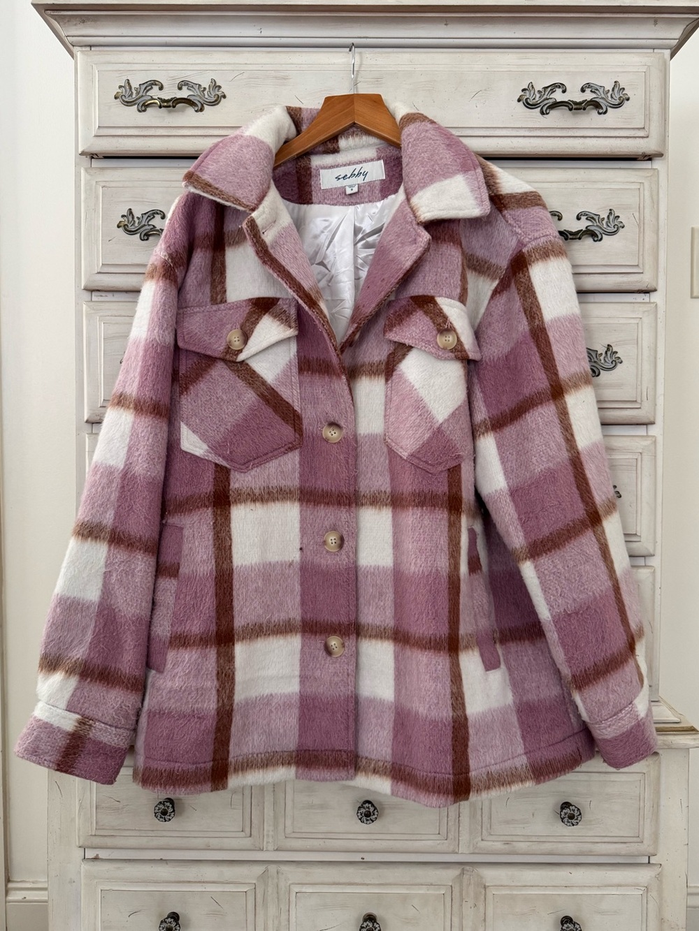 Pink Plaid Wool Shacket